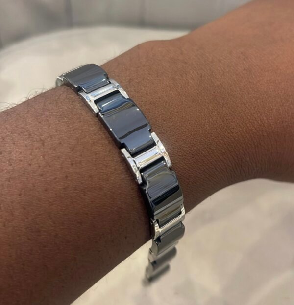 Black silver toned steel bracelet